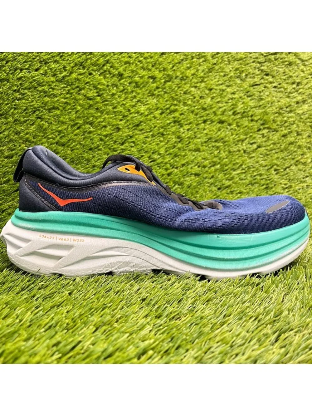 Hoka One One Bondi 8 Womens Size 8 Blue Orange Athletic Running Shoes Sneakers
